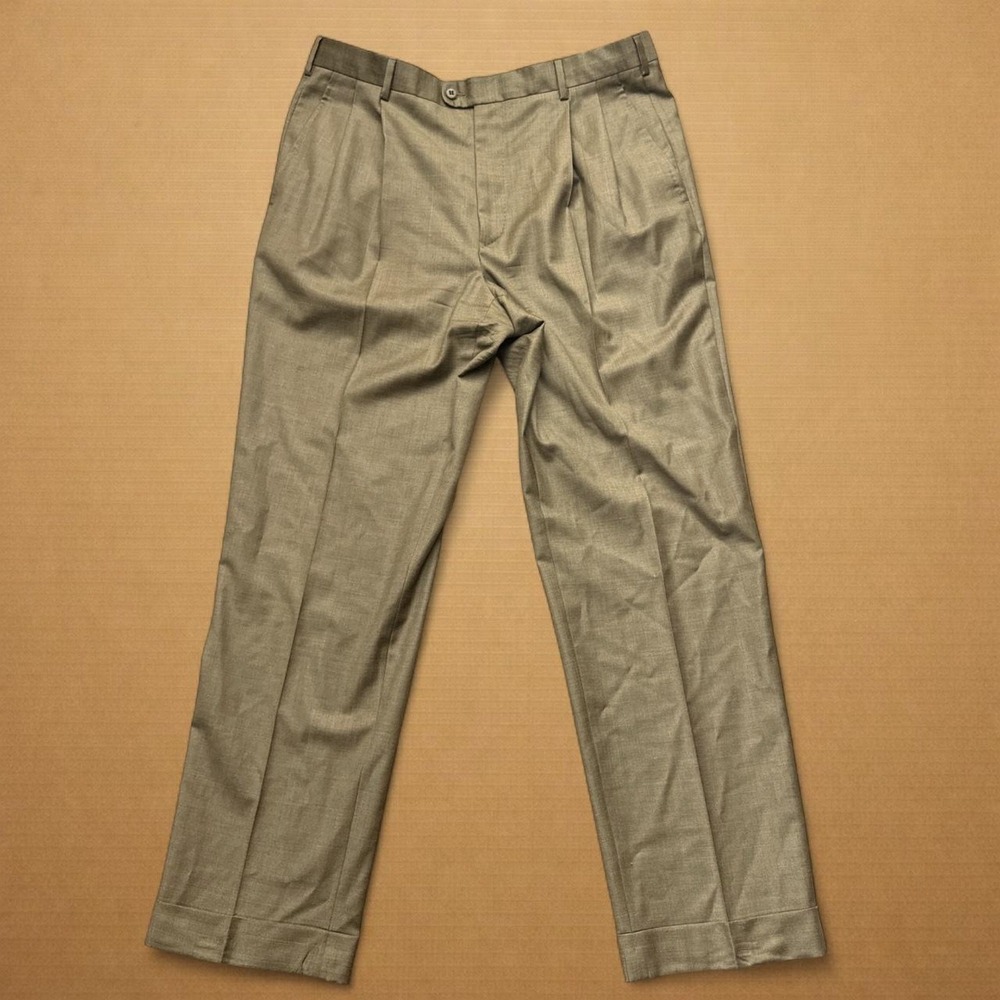 Zanella Bennett Loro Piana  Slacks 100% Wool Mens Sz 36x33 Taupe Made In Italy